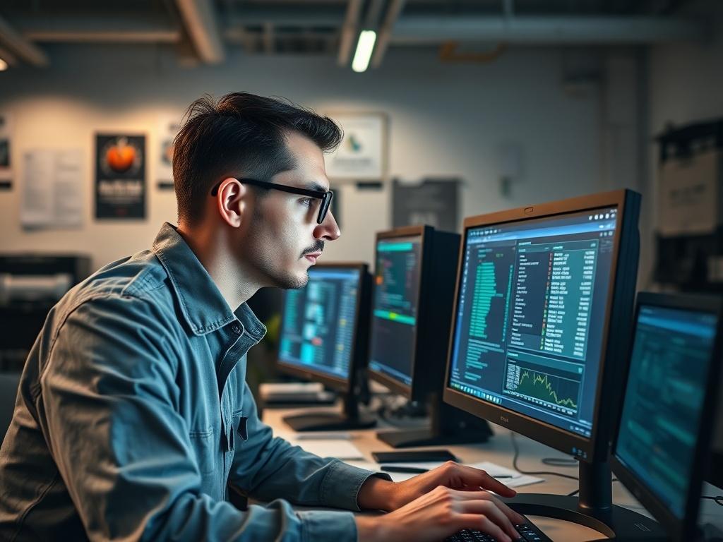 A QA engineer testing software on multiple devices, with a