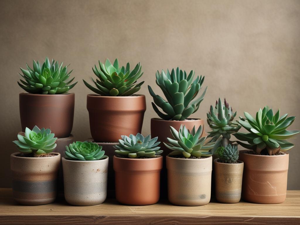 a beautifully arranged collection of various succulents in different pots,