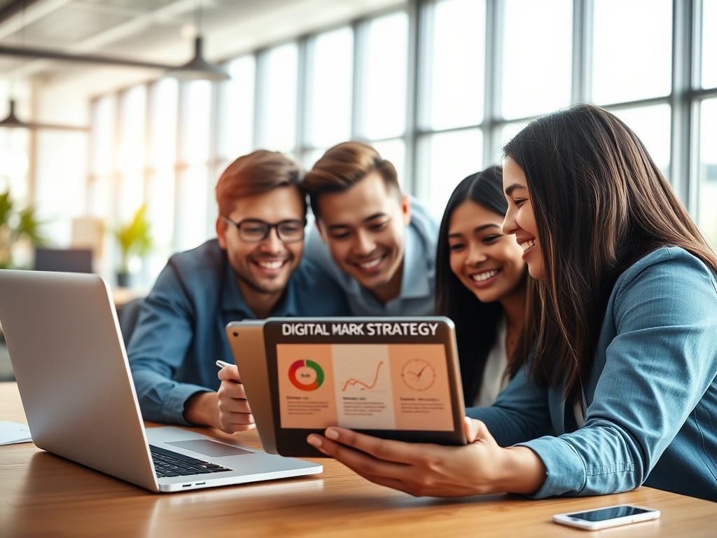 A close up shot of a young, diverse business team