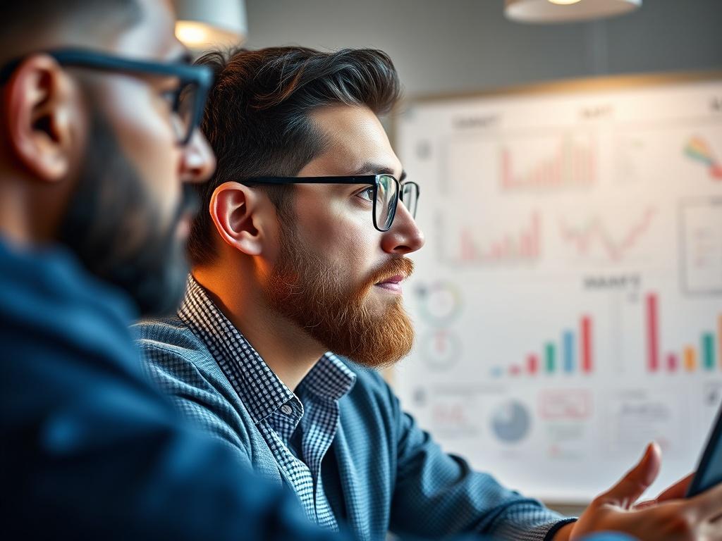 A close up shot of a small business owner brainstorming