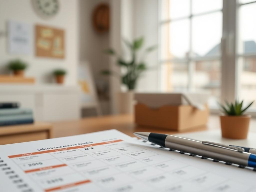 A close up image of a DLT Logistics delivery schedule