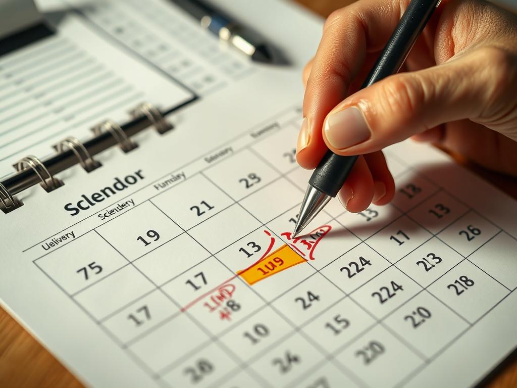 A close up shot of a calendar with delivery dates