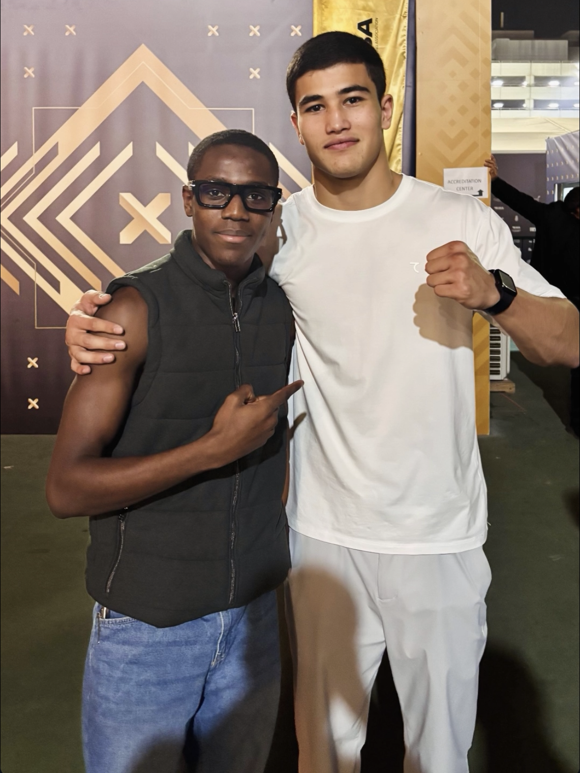 Javokhir Ummataliev with Muhammad Musa at the IBA Championship