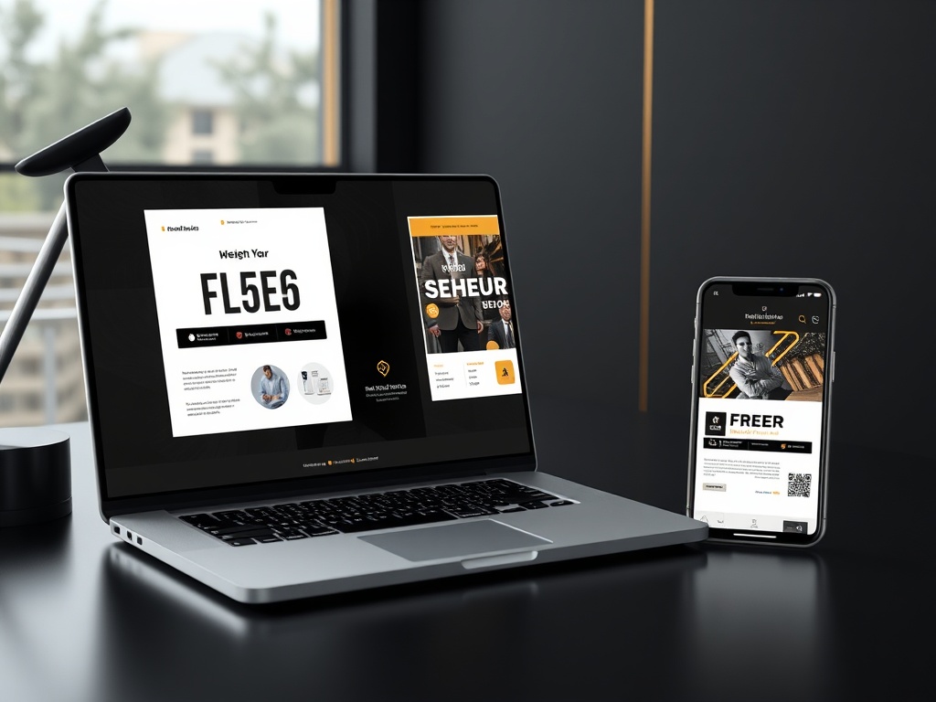 Brand & Visual Design - Design mockups and graphics on laptop and phone screens