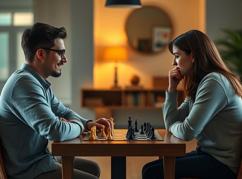 Two professionals playing chess together, representing strategic thinking, mindfulness, and intellectual engagement as a stress-relief activity