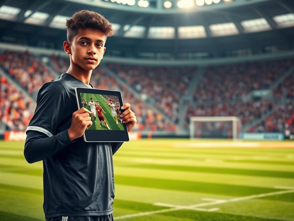 A realistic high resolution image of a young athlete standing