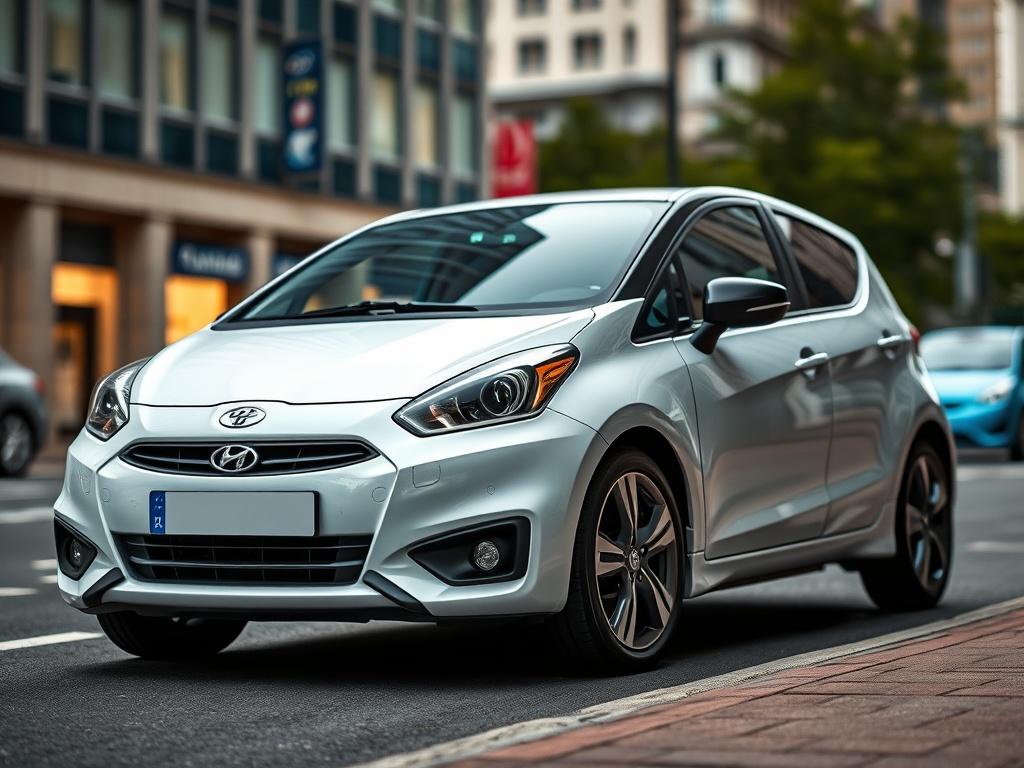 A realistic high resolution image of a sleek compact hatchback