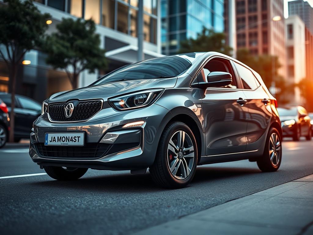 A sleek, modern compact hatchback parked on a city street