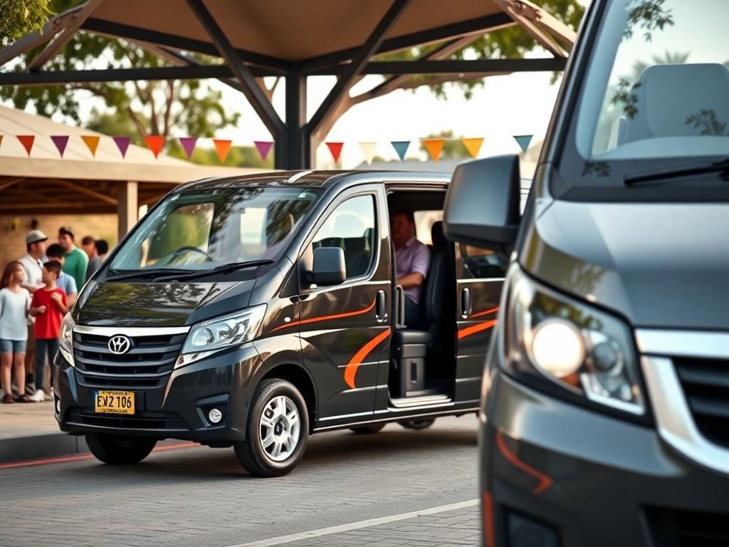 A stylish people mover parked at a family friendly location,