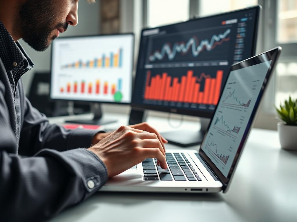 Close up shot of a digital marketer analyzing website analytics