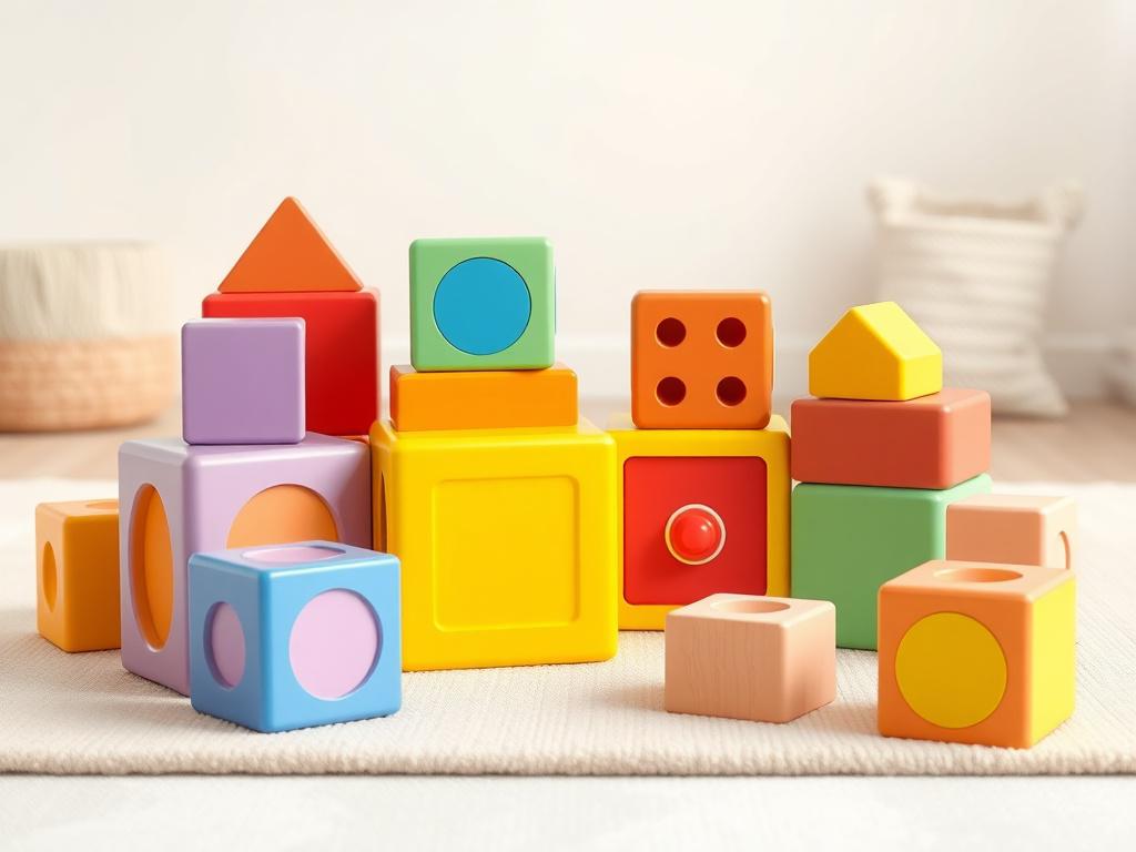 A set of colorful eco friendly baby blocks arranged neatly
