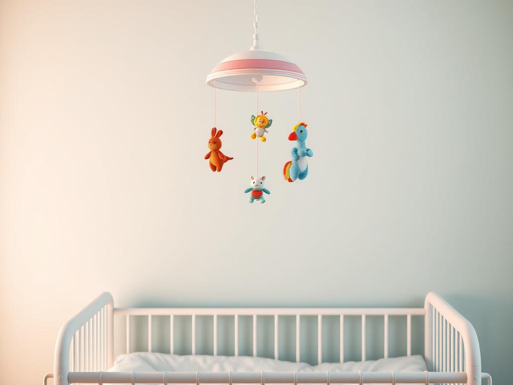 A beautiful musical mobile hanging above a crib, adorned with