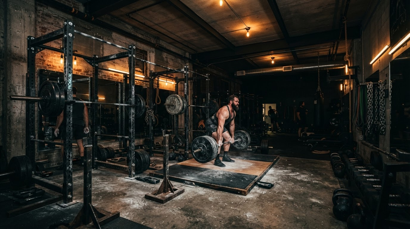 Gym members celebrating a personal record at Vantage Strength Collective.