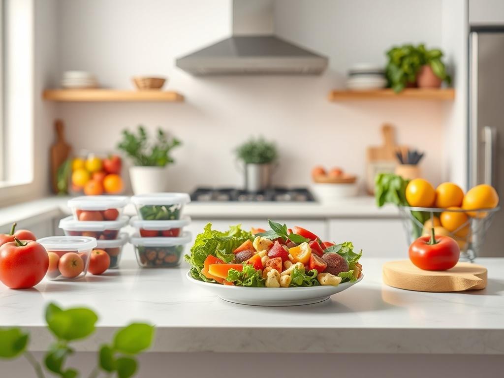 A serene kitchen setting with a well organized countertop featuring