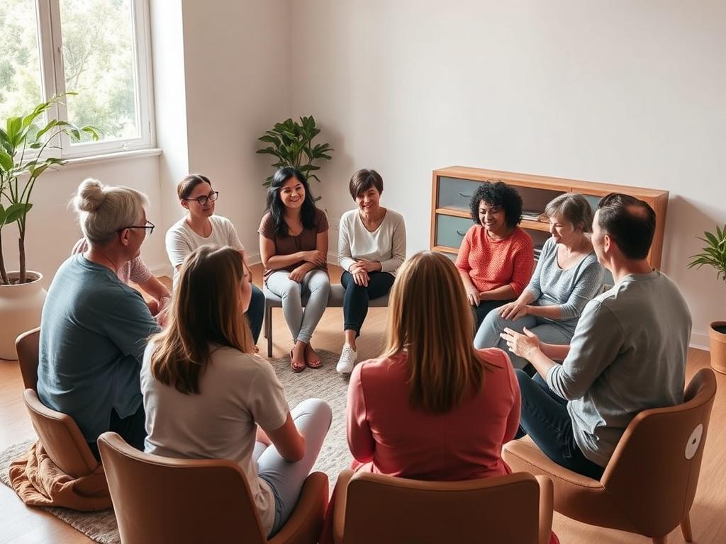 A motivational group session with individuals sitting in a circle,