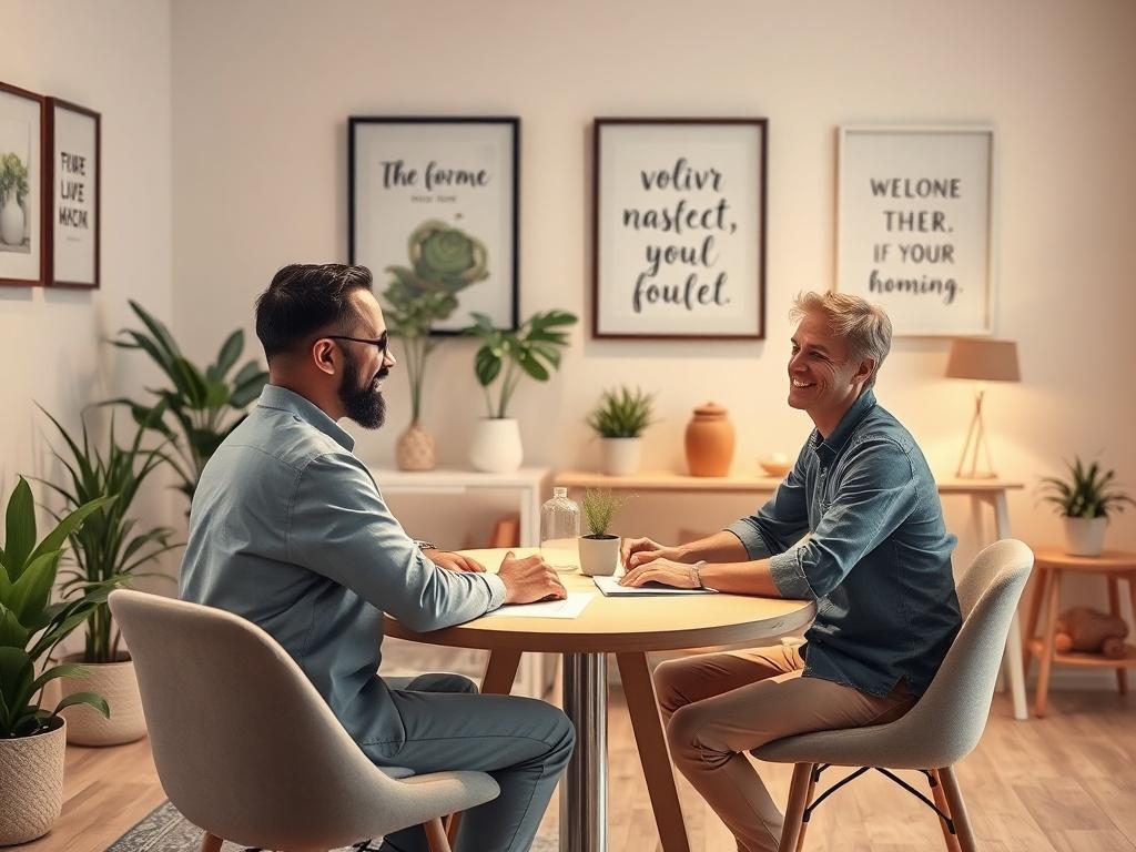 A warm and inviting consultation room with a friendly, professional