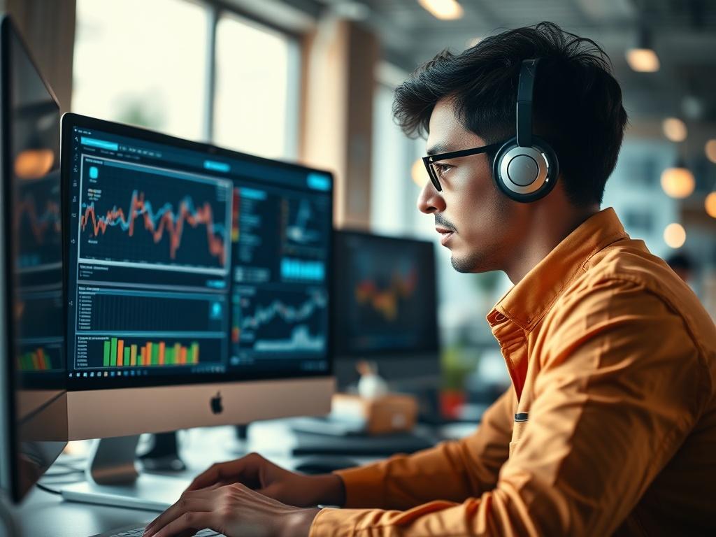 A close up shot of a focused IT professional analyzing