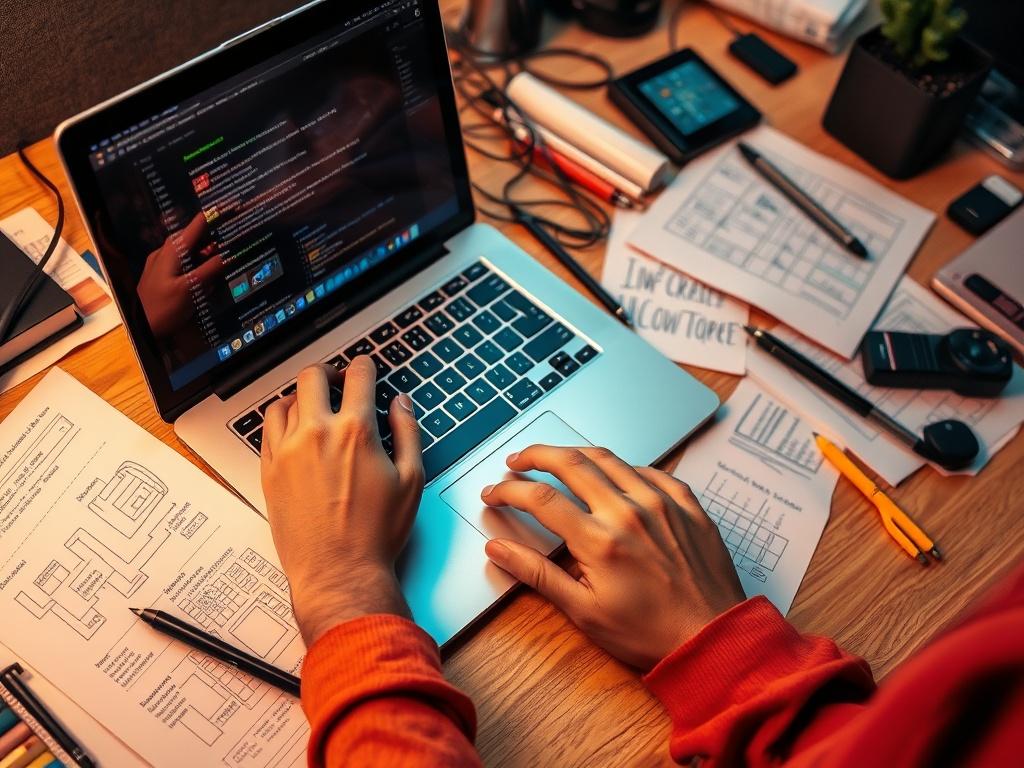 A close up of a developer's hands typing on a