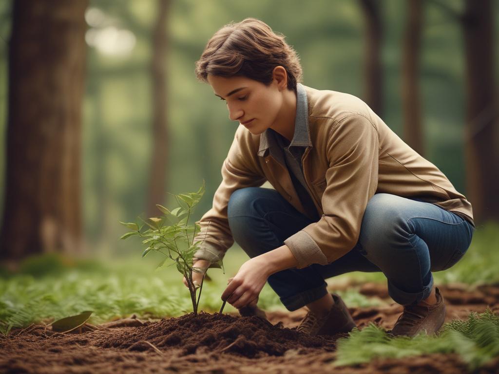 A realistic high resolution of a single volunteer planting a