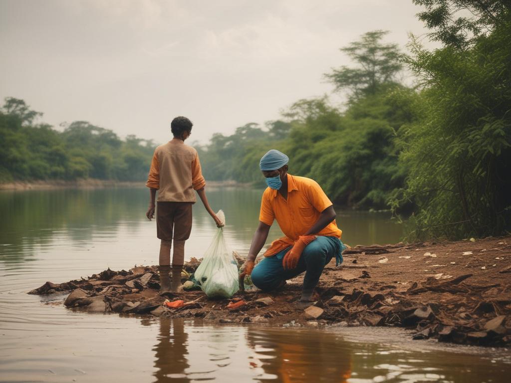 A realistic high resolution showing a single volunteer in protective