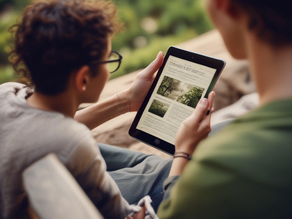 A realistic high resolution of a person reading an environmental