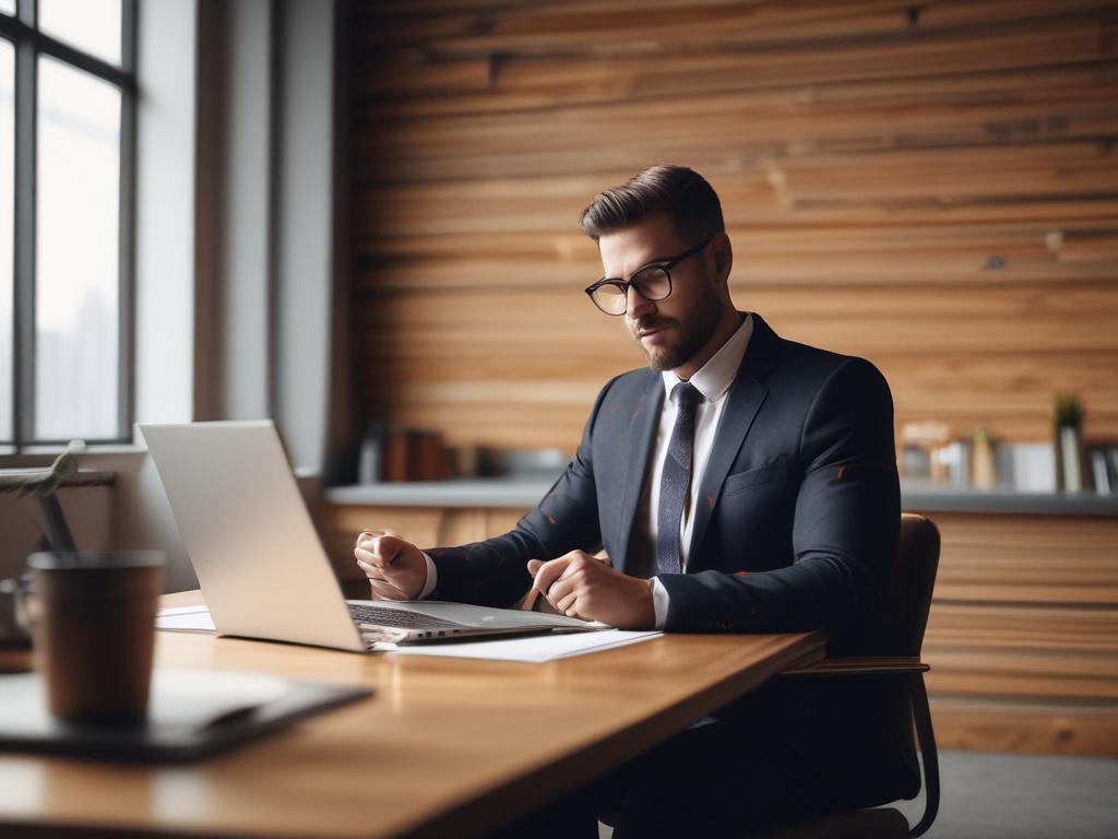 A realistic high resolution of a focused administrator reviewing documents