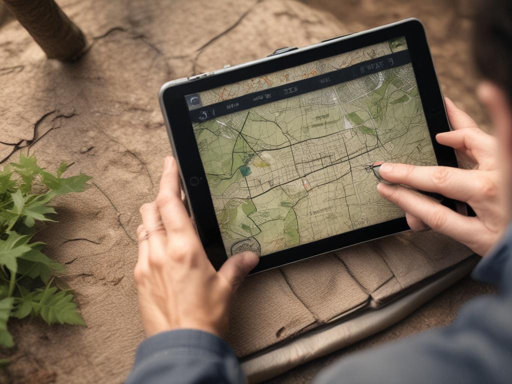 A realistic high resolution of a digital map displayed on