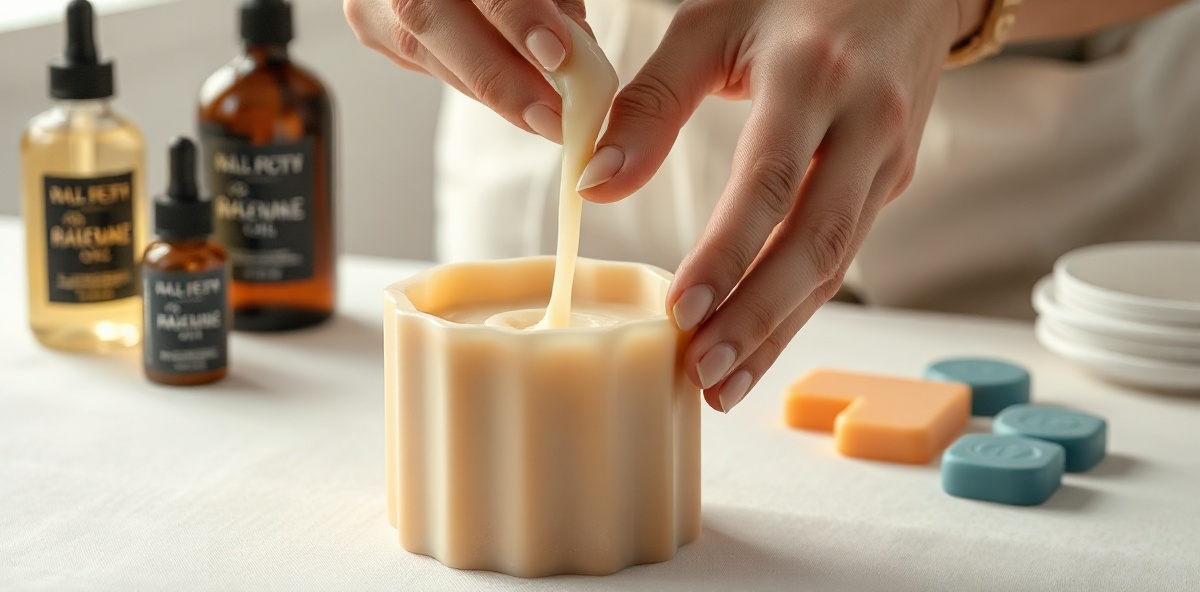 Hand-pouring premium soy wax for candles