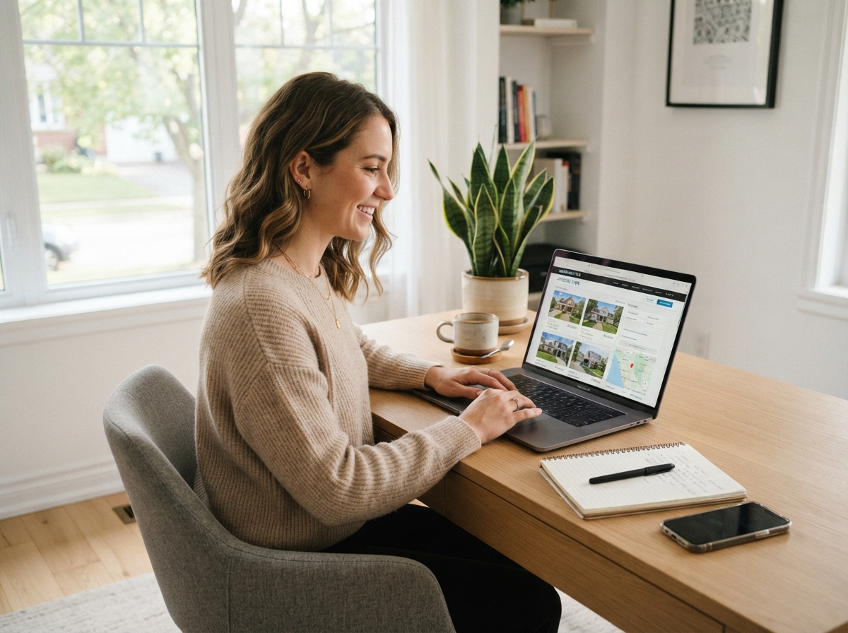Person browsing property listings online