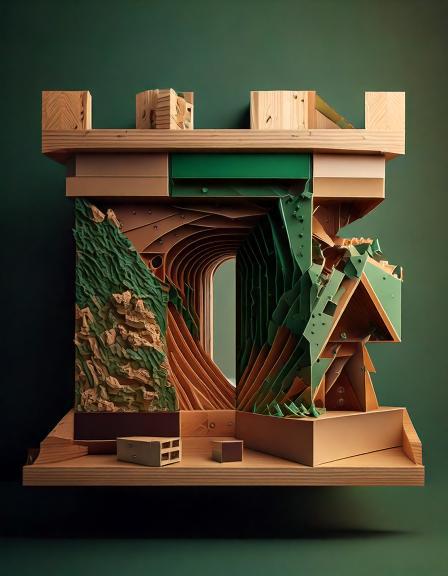 firefly peça em 3d num sendo construída com paleta de cores verde escuro, marrom claro e bege 72476.jpg