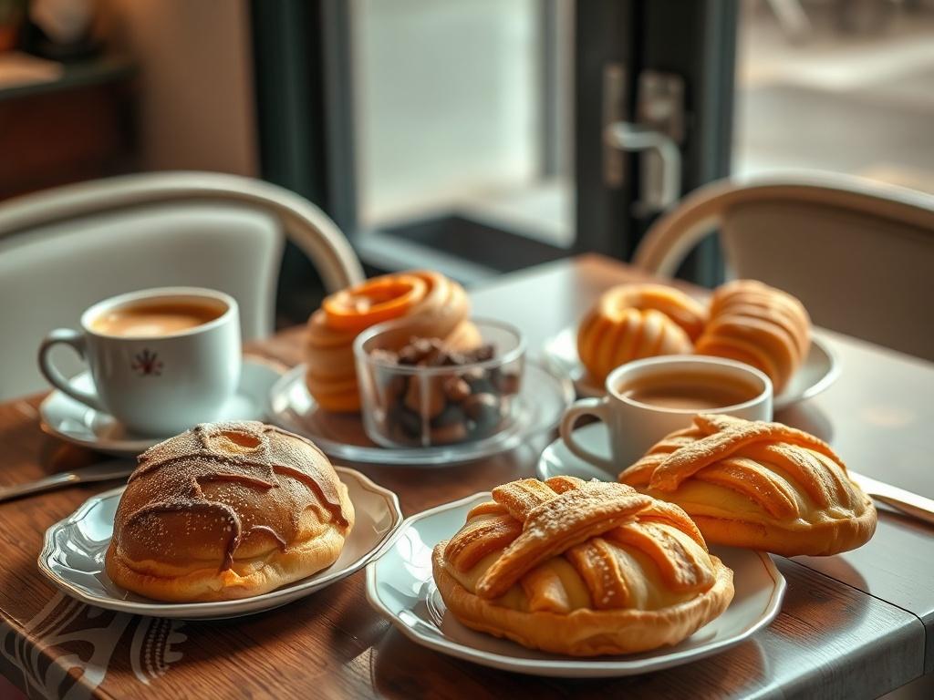 A beautifully arranged breakfast table featuring traditional Neapolitan pastries like