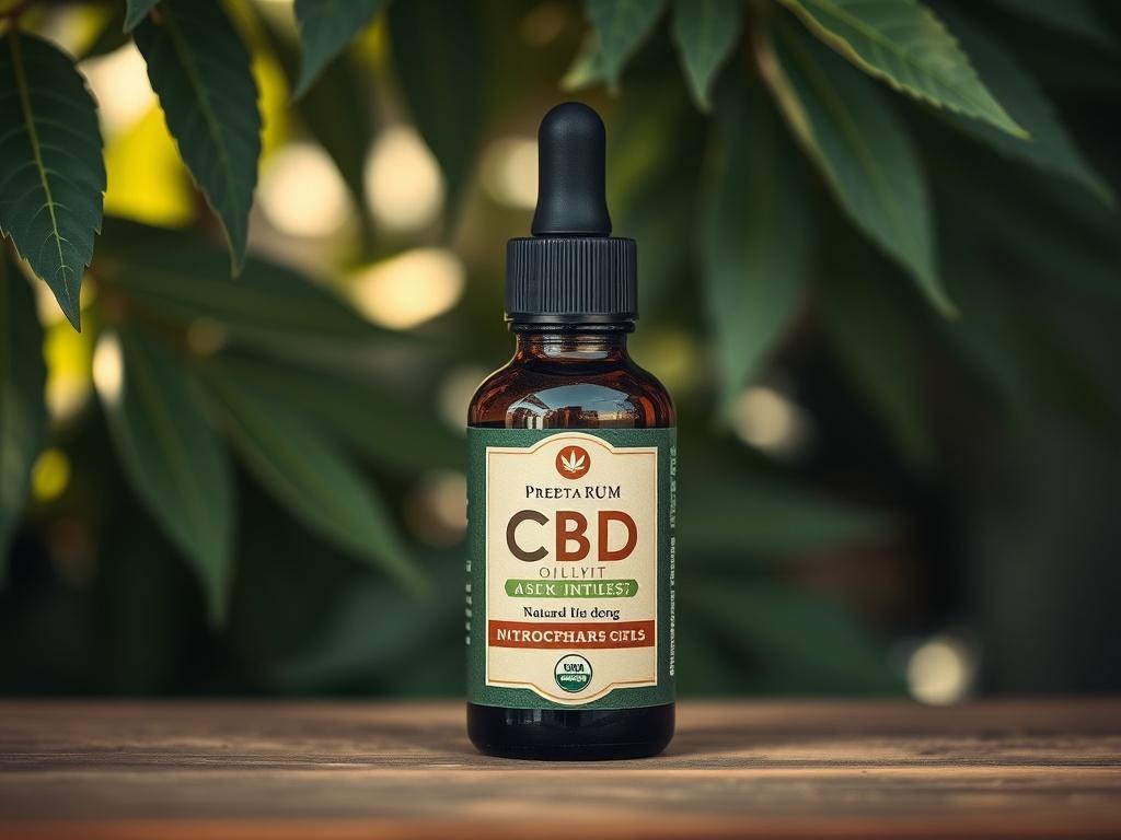 A close up shot of a premium CBD oil bottle