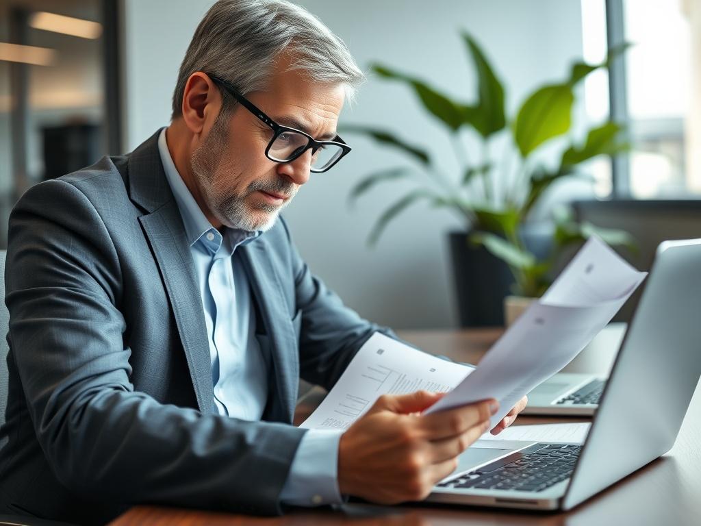 A close up shot of a professional consultant reviewing compliance