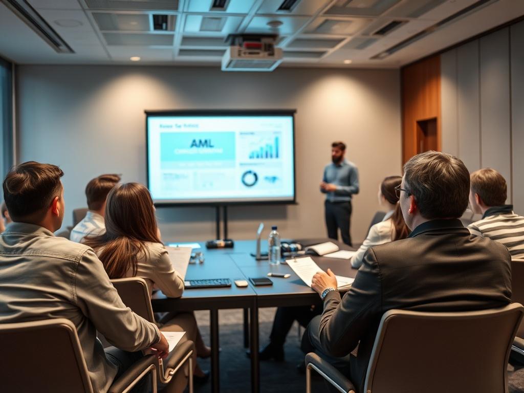 A group of professionals attending a workshop on AML compliance