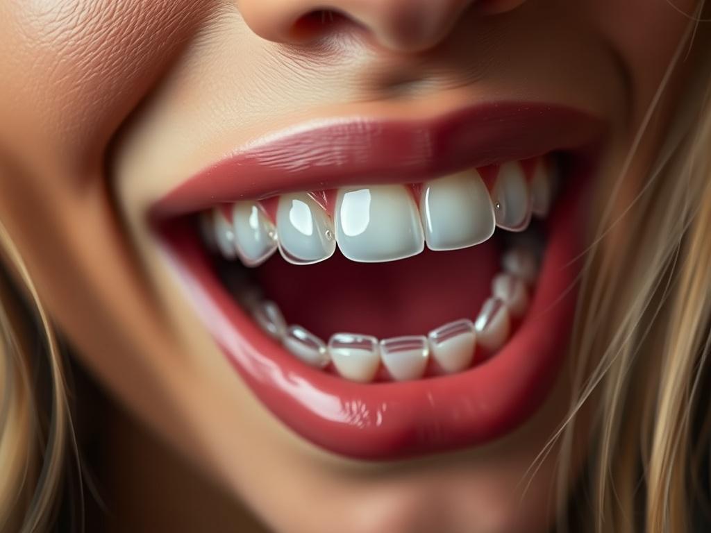 A high-resolution close-up of a person's mouth wearing clear aligners, captured with a 45mm f/1.2 lens style. The focus is sharp on the aligners with a slight blur in the background featuring subtle rgb(50, 170, 39) tones.