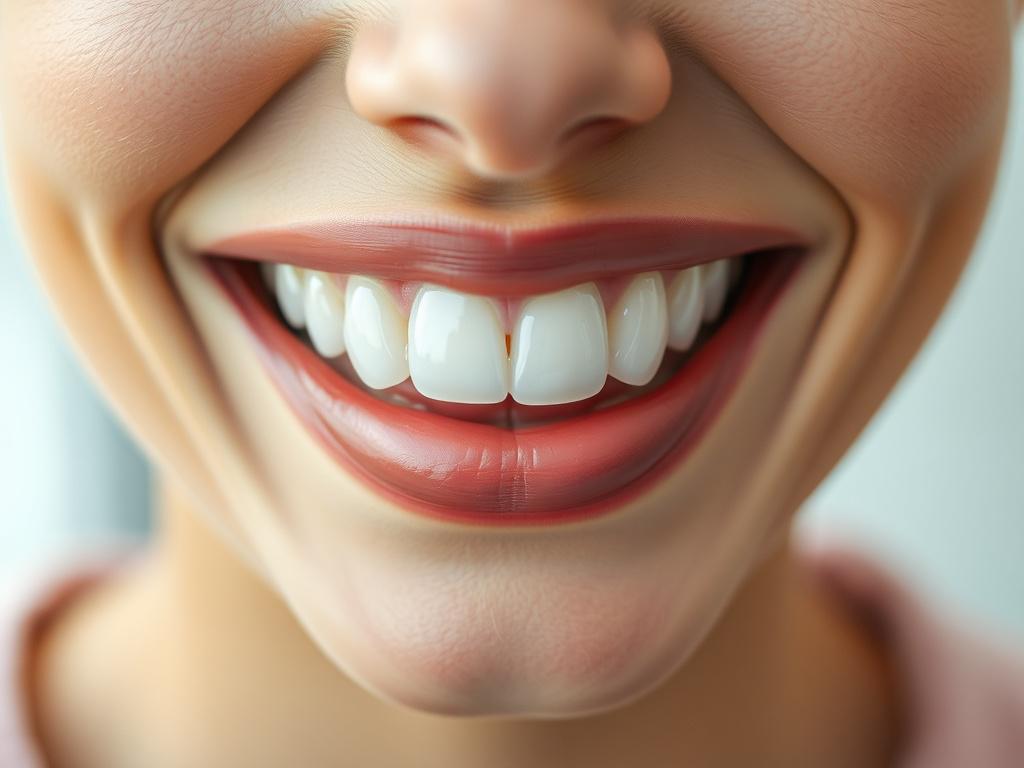 A hyper realistic close up shot of a smiling mouth