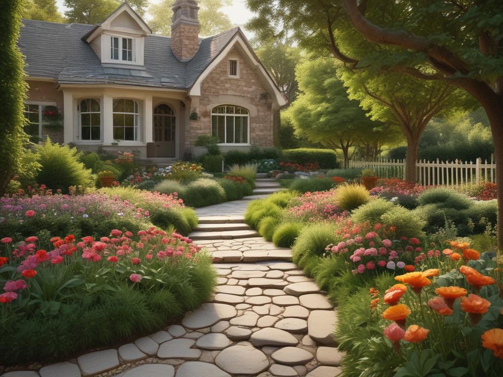 A beautiful landscape design featuring a vibrant garden with colorful