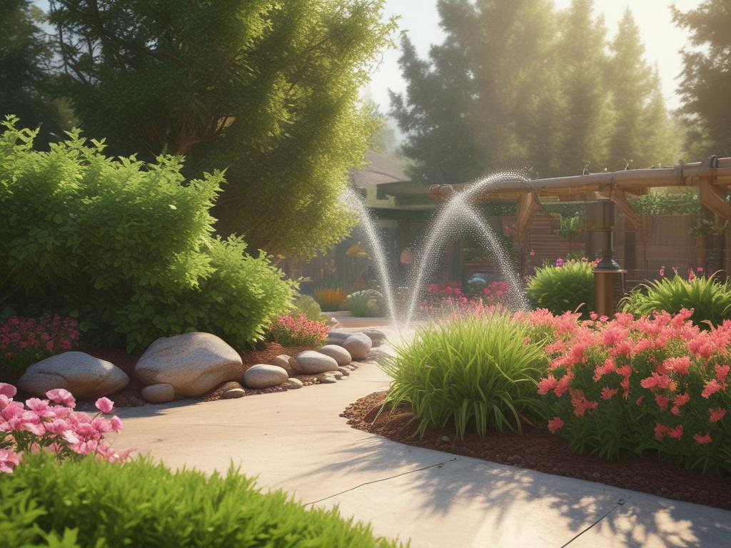 A modern irrigation system featuring a series of spray heads