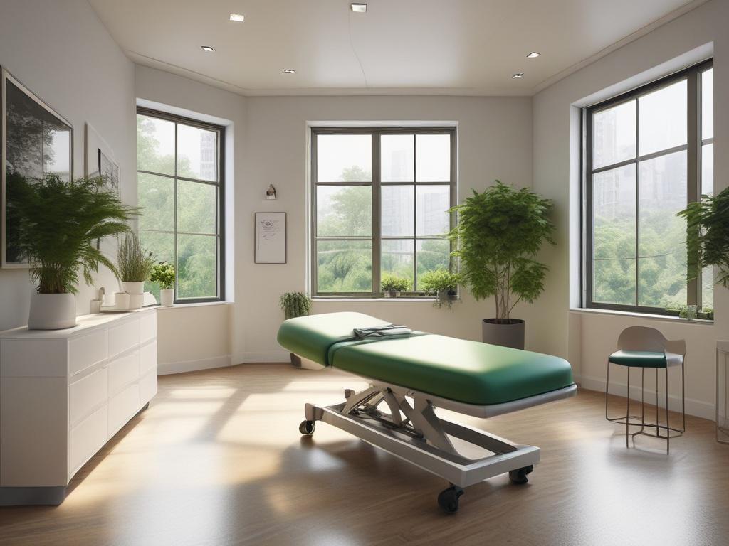 a serene and welcoming physiotherapy clinic environment, showcasing advanced treatment