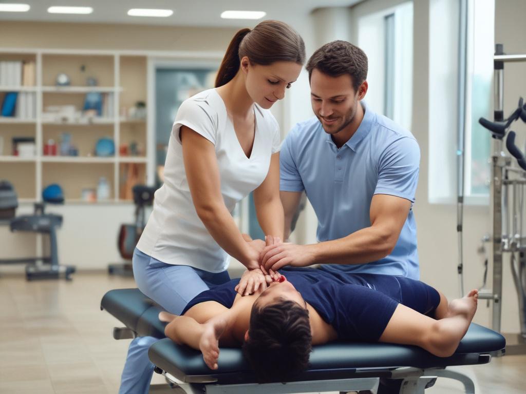 high resolution of a physiotherapist working with an athlete, bright