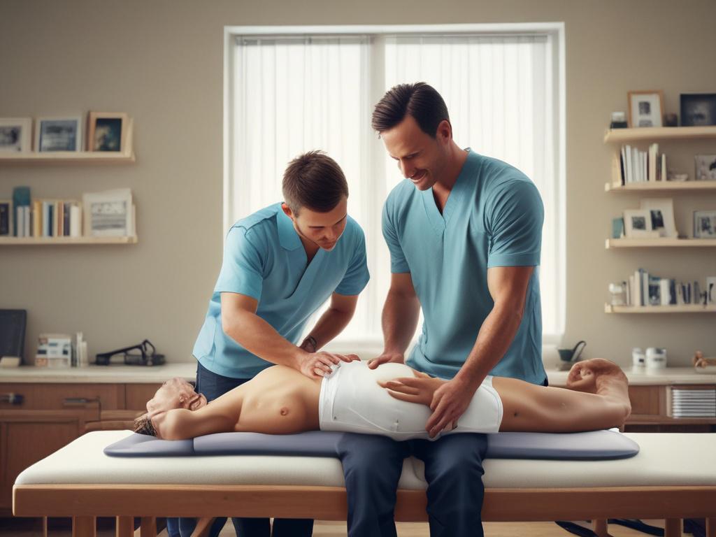 high resolution of a chiropractor adjusting a patient, bright clinic