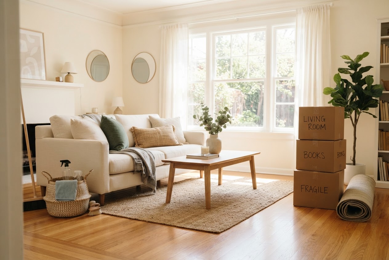 A bright, freshly cleaned living room ready to feel like home