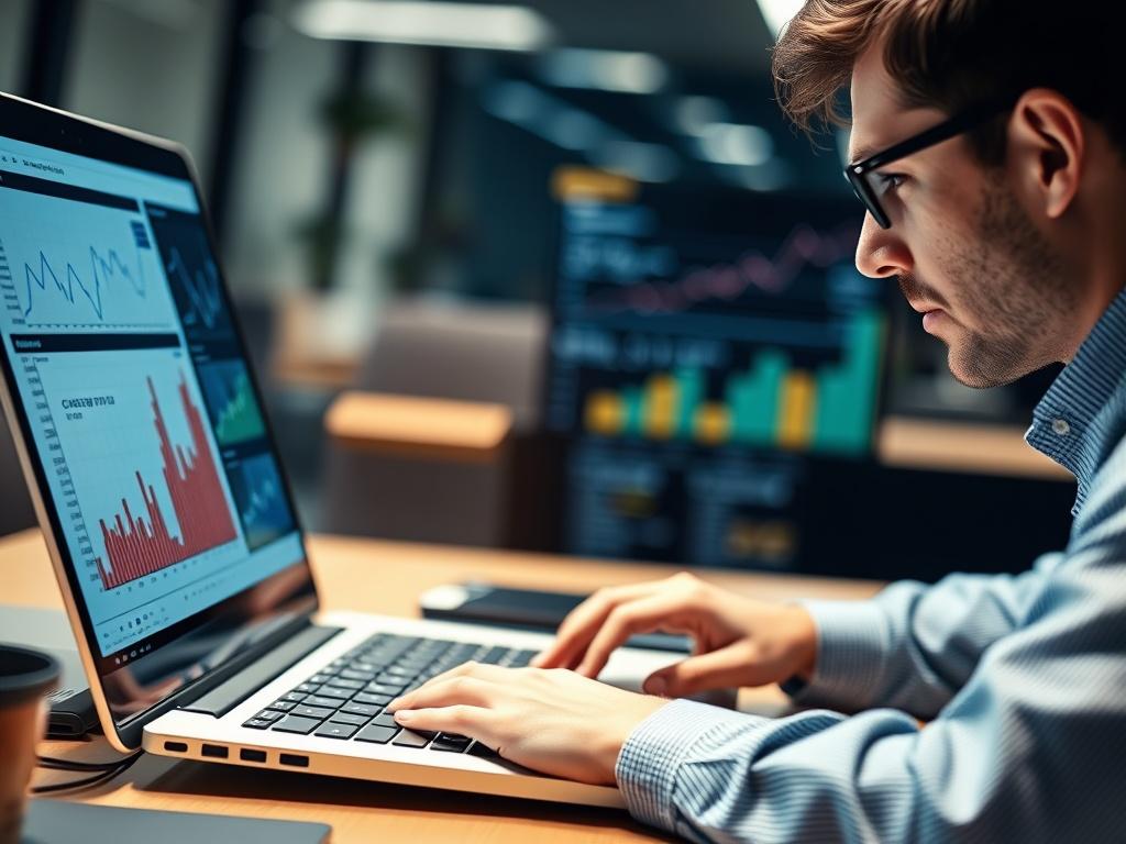 A close up shot of a business analyst working on