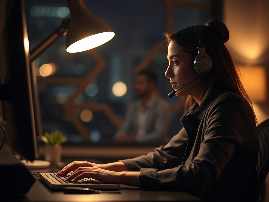 A close up shot of a dedicated customer support agent