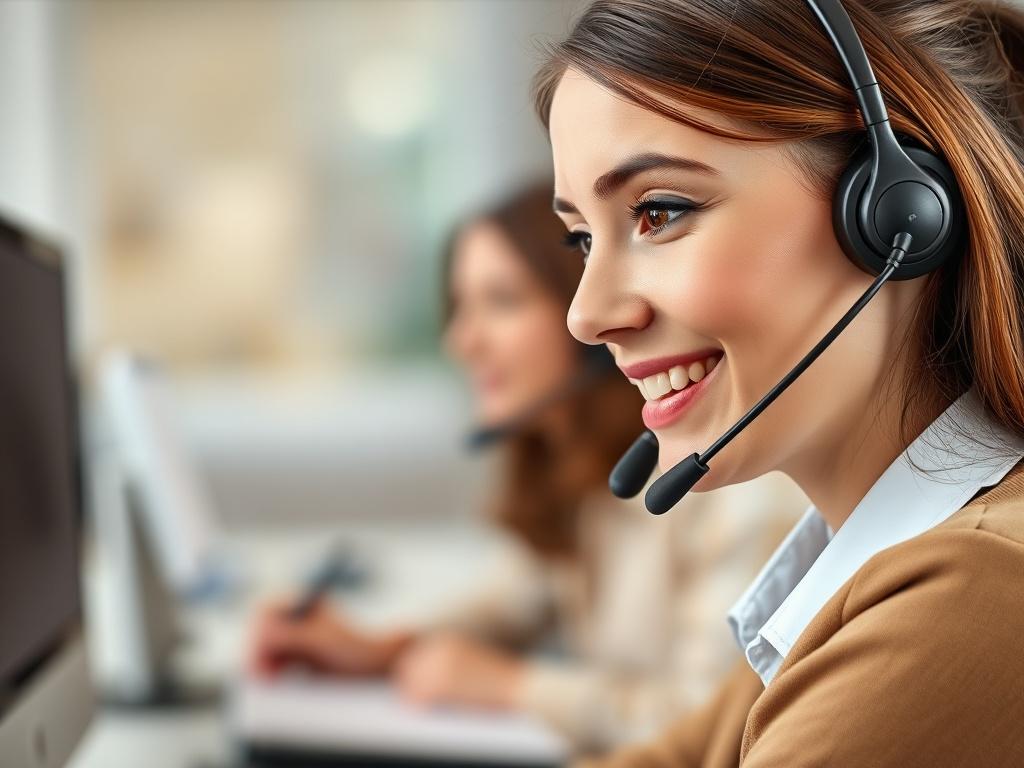 A close up shot of a friendly customer service representative