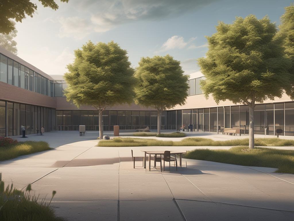modern school, amenities, classrooms, playground