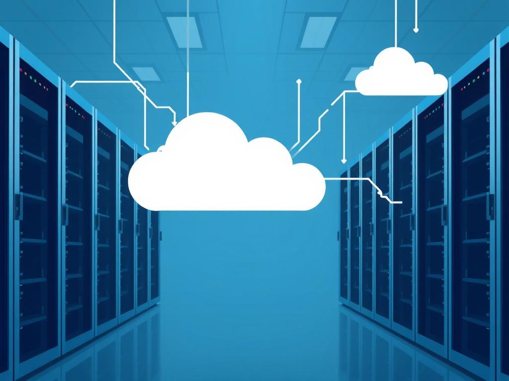 A professional image depicting a cloud computing infrastructure with server