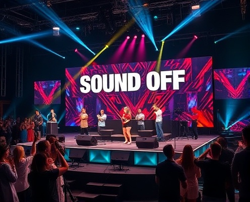 Sound off series competition stage with multiple competitors and professional lighting