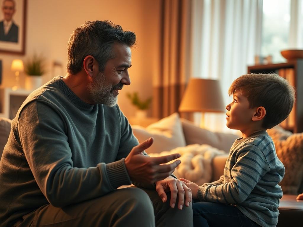 A heartwarming scene of a father and son engaged in