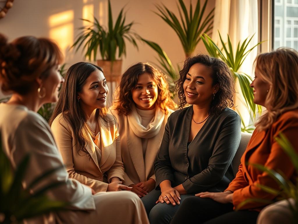 A serene environment showcasing a diverse group of women leaders